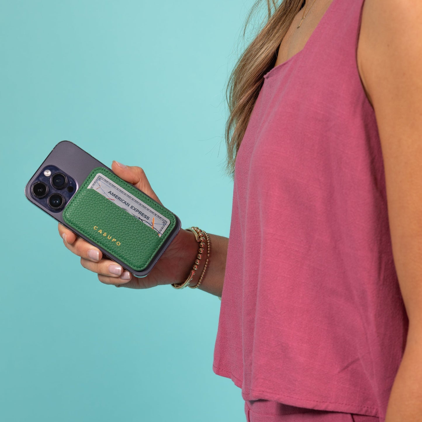 Cartera de cuero Mag Safe con RFID - Verde