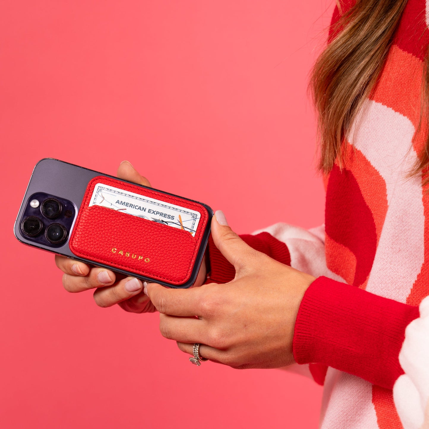 Cartera de cuero MagSafe con RFID - Roja
