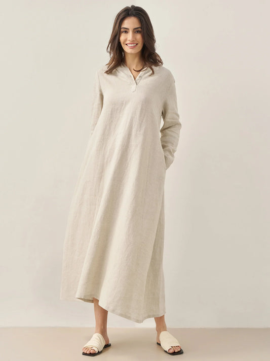 100% Linen Hooded Pullover Maxi Dress REBECCA