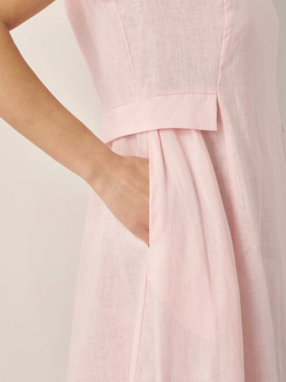 100% Linen Natural Summer V-Neck Dress ALEXA