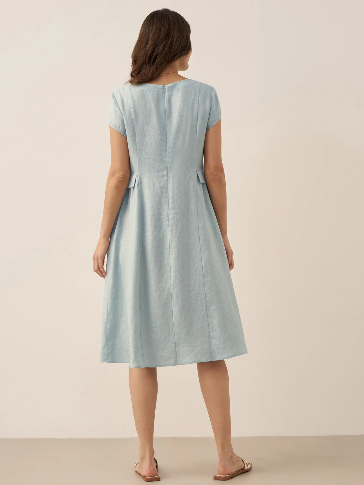 100% Linen Natural Summer V-Neck Dress ALEXA