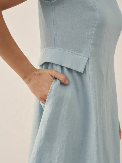 100% Linen Natural Summer V-Neck Dress ALEXA
