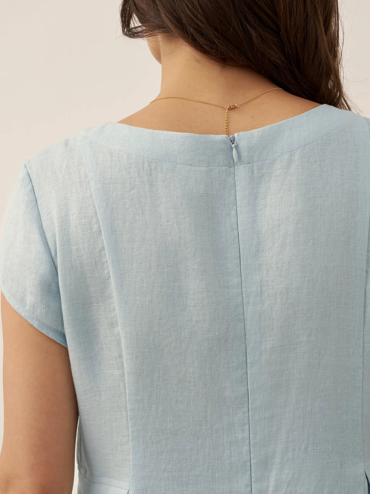 100% Linen Natural Summer V-Neck Dress ALEXA