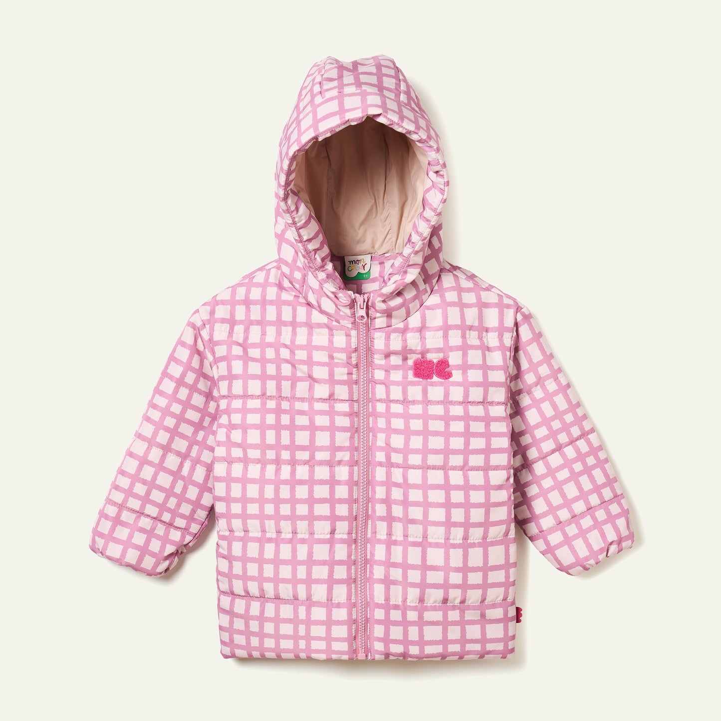Plumífero rosa a cuadros