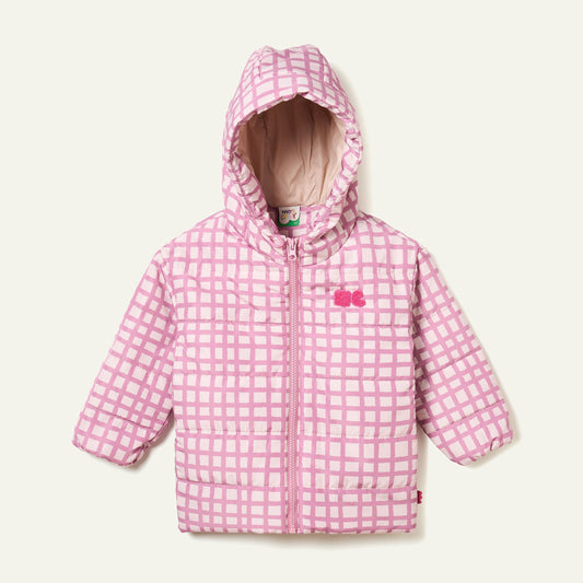 Plumífero rosa a cuadros