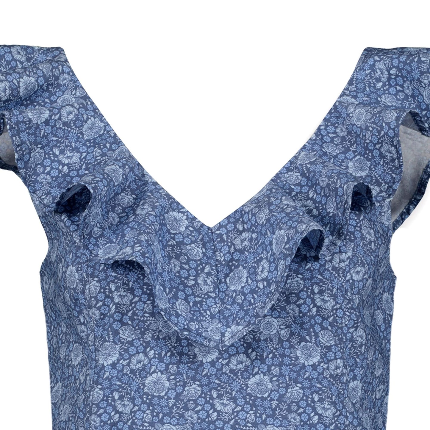 Vestido camisero con cuello de pico y volantes