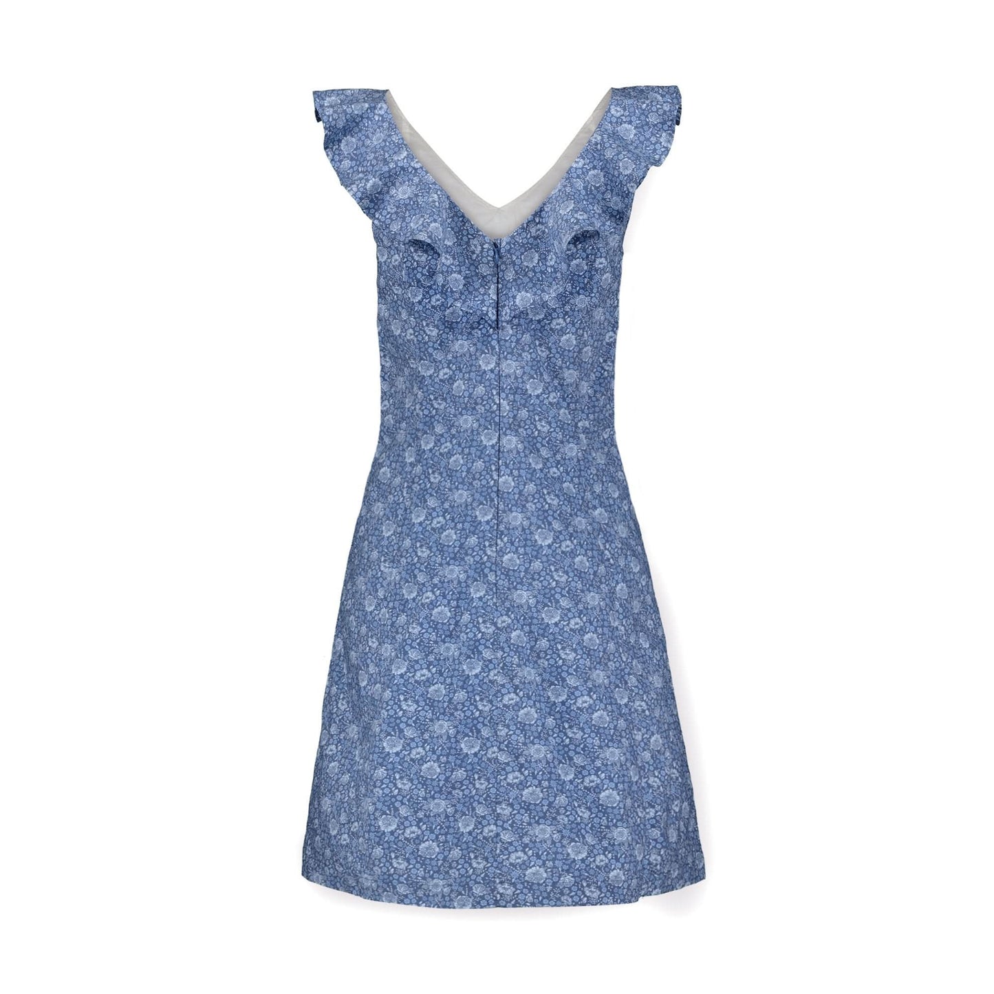 Vestido camisero con cuello de pico y volantes