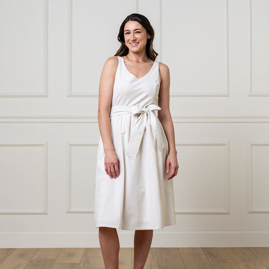 Organic A-Line Dress with Sash - Taupe