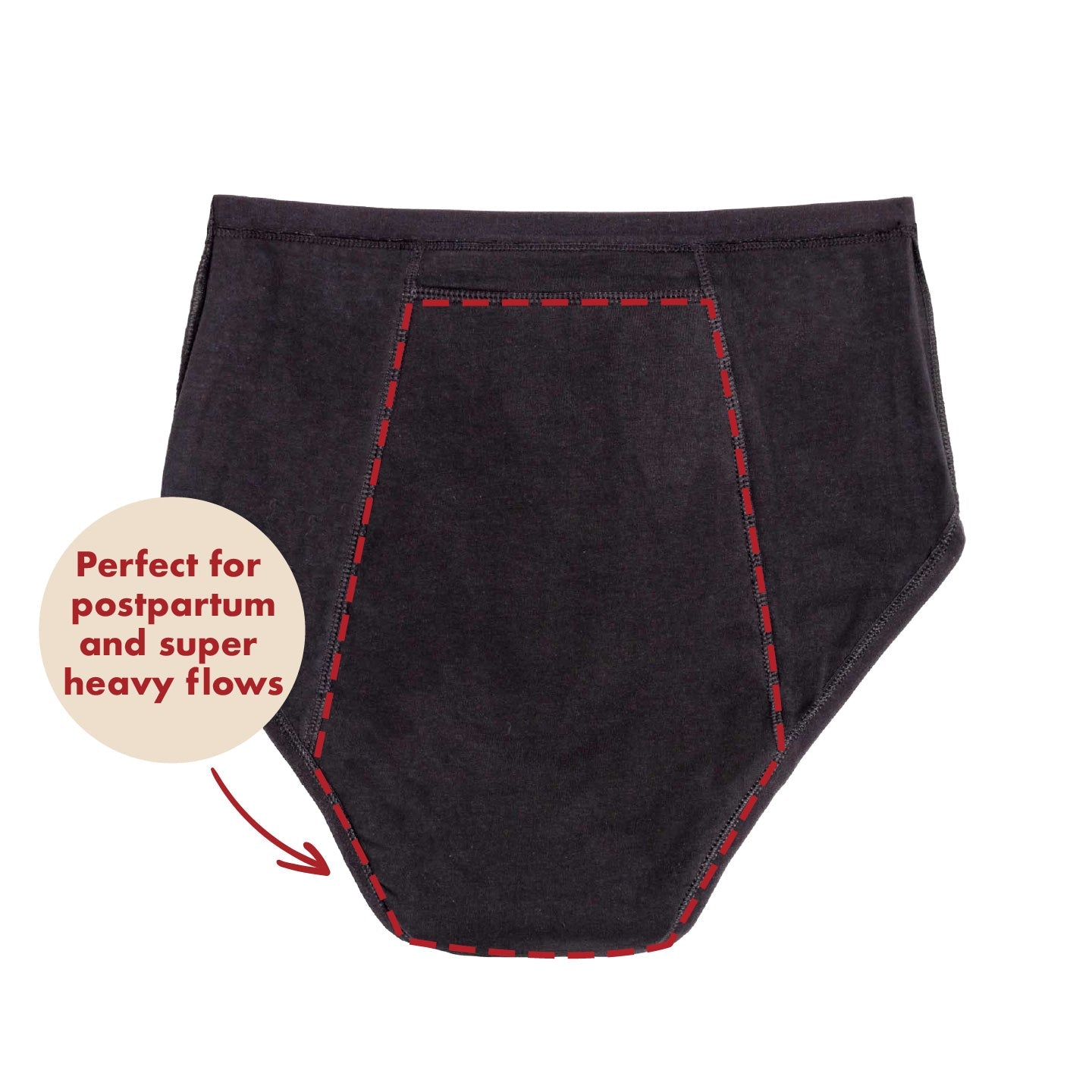 La Ropa Interior Menstrual de Algodón Orgánico de Tiro Alto con Cobertura Extra para Flujos Abundantes