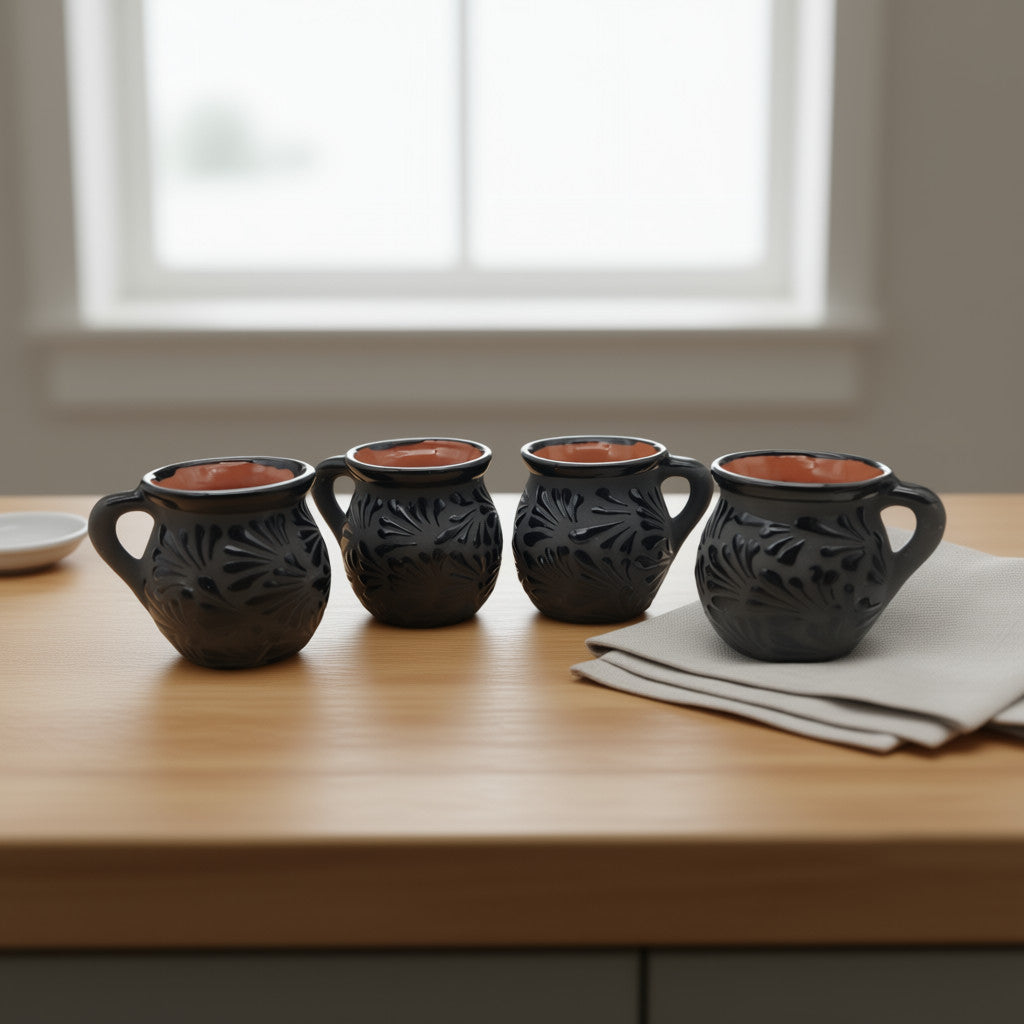 Jarrito de Talavera Negra | Taza de Café Mexicana de Barro Hecha a Mano