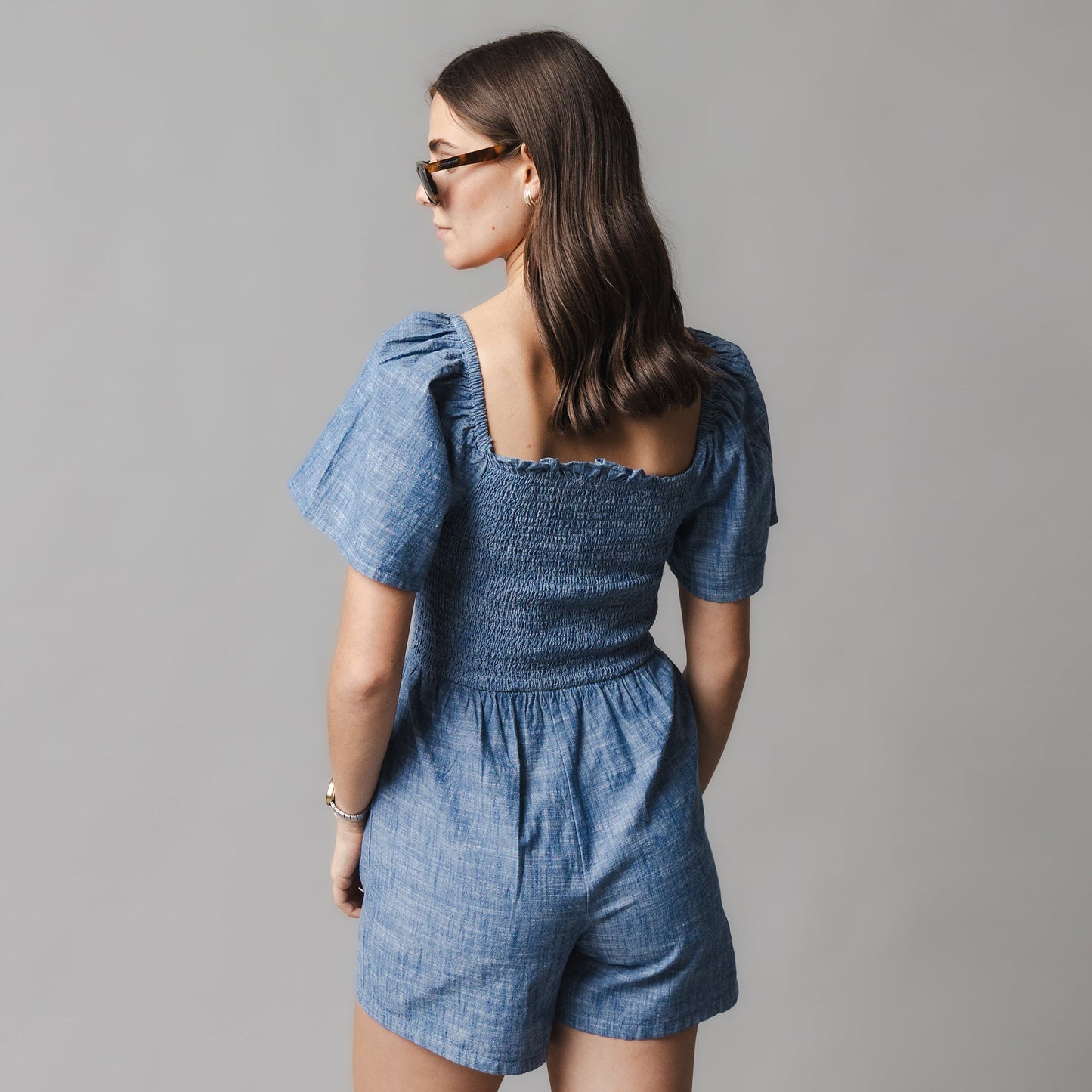 Organic Smocked Chambray Romper