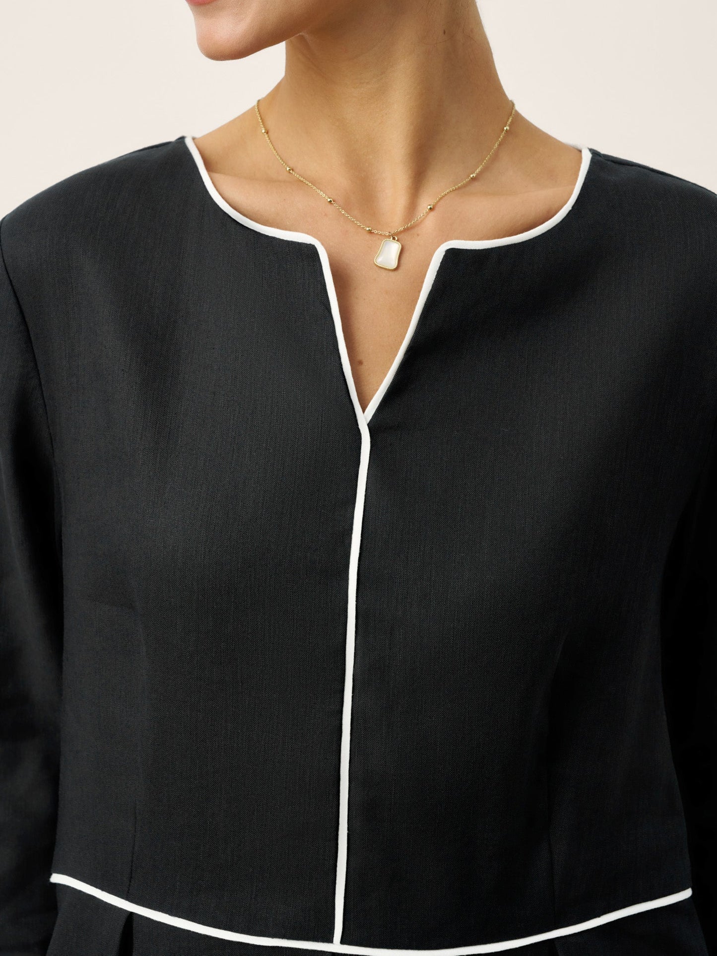 Linen-Lyocell Contrast Trim Gathered Midi Dress NYX