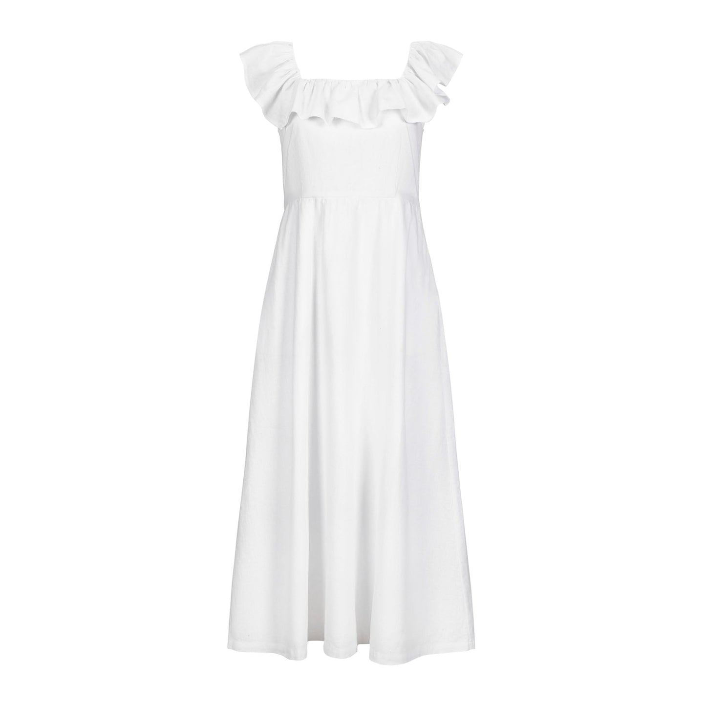 Vestido de lino con cuello con volantes