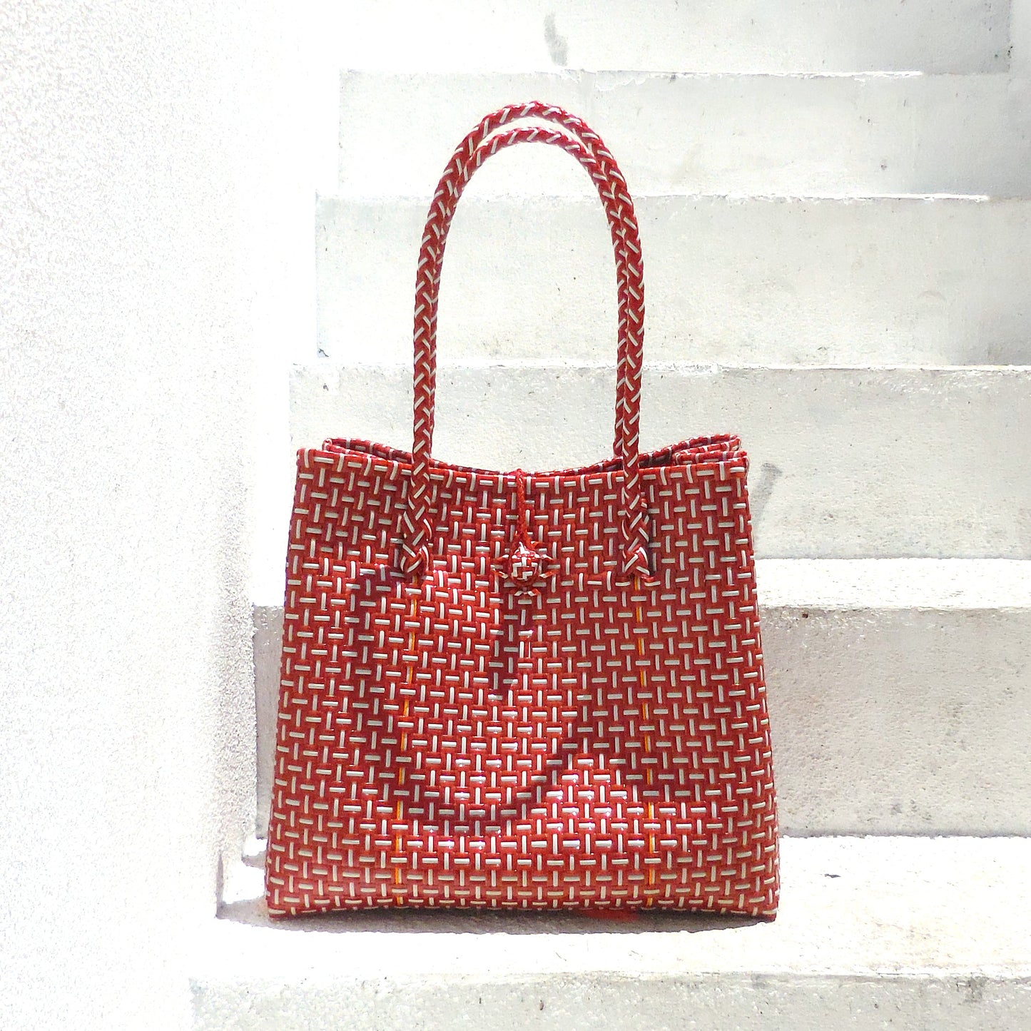 TOKO Recycled Woven Tote Bag, in Red & White