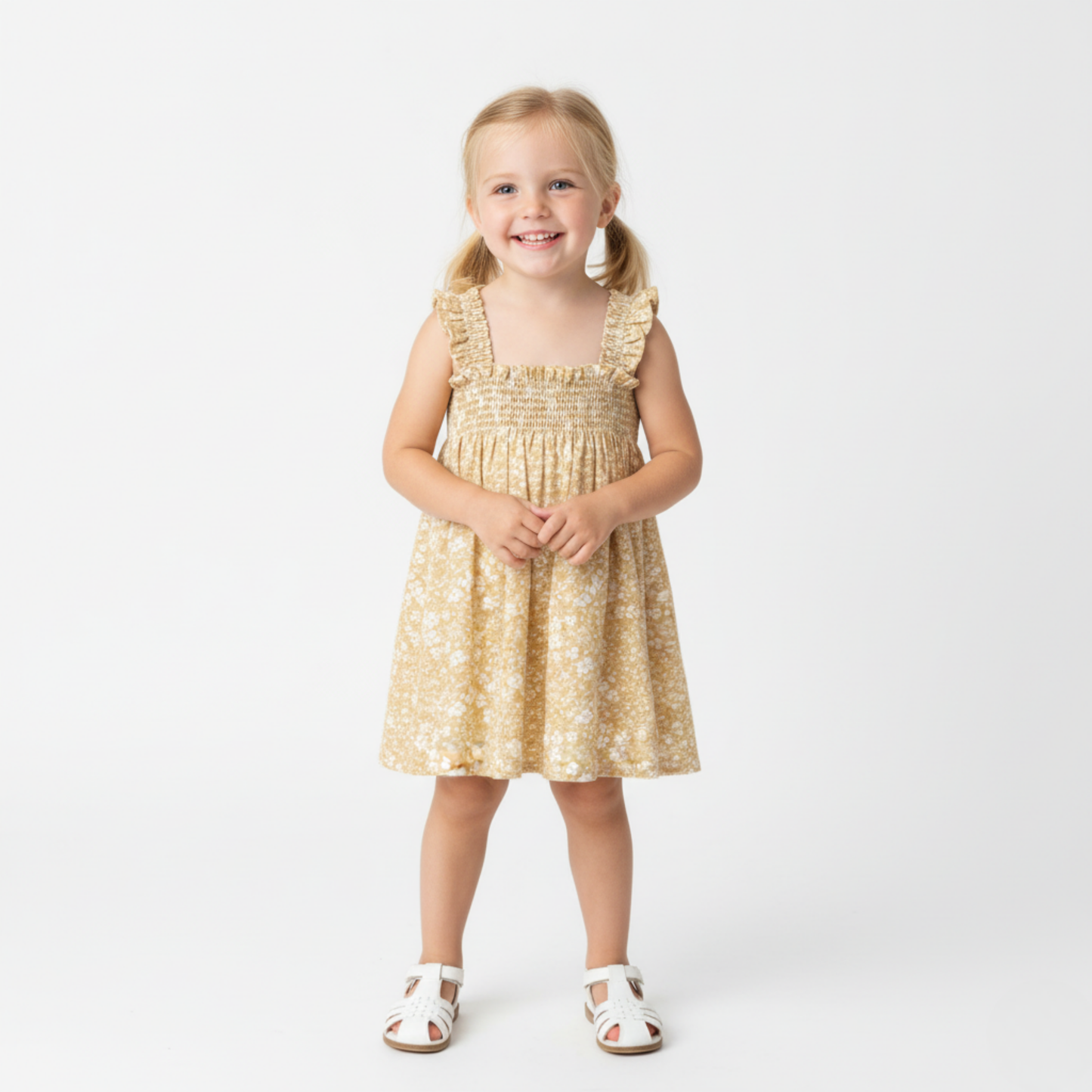 Vestido fruncido orgánico - Flor amarilla