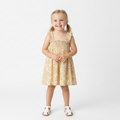 Vestido fruncido orgánico - Flor amarilla