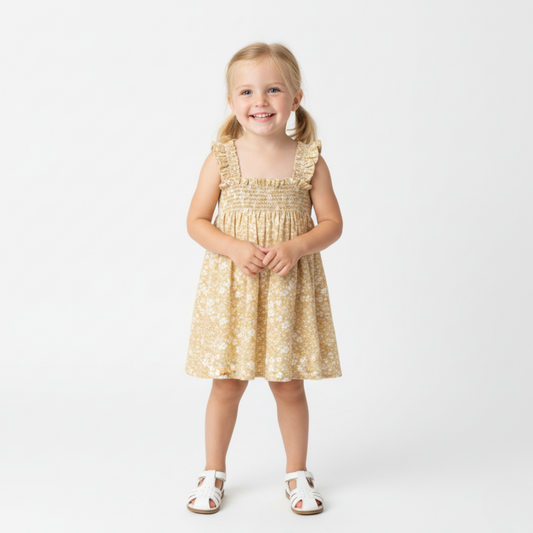 Vestido fruncido orgánico - Flor amarilla