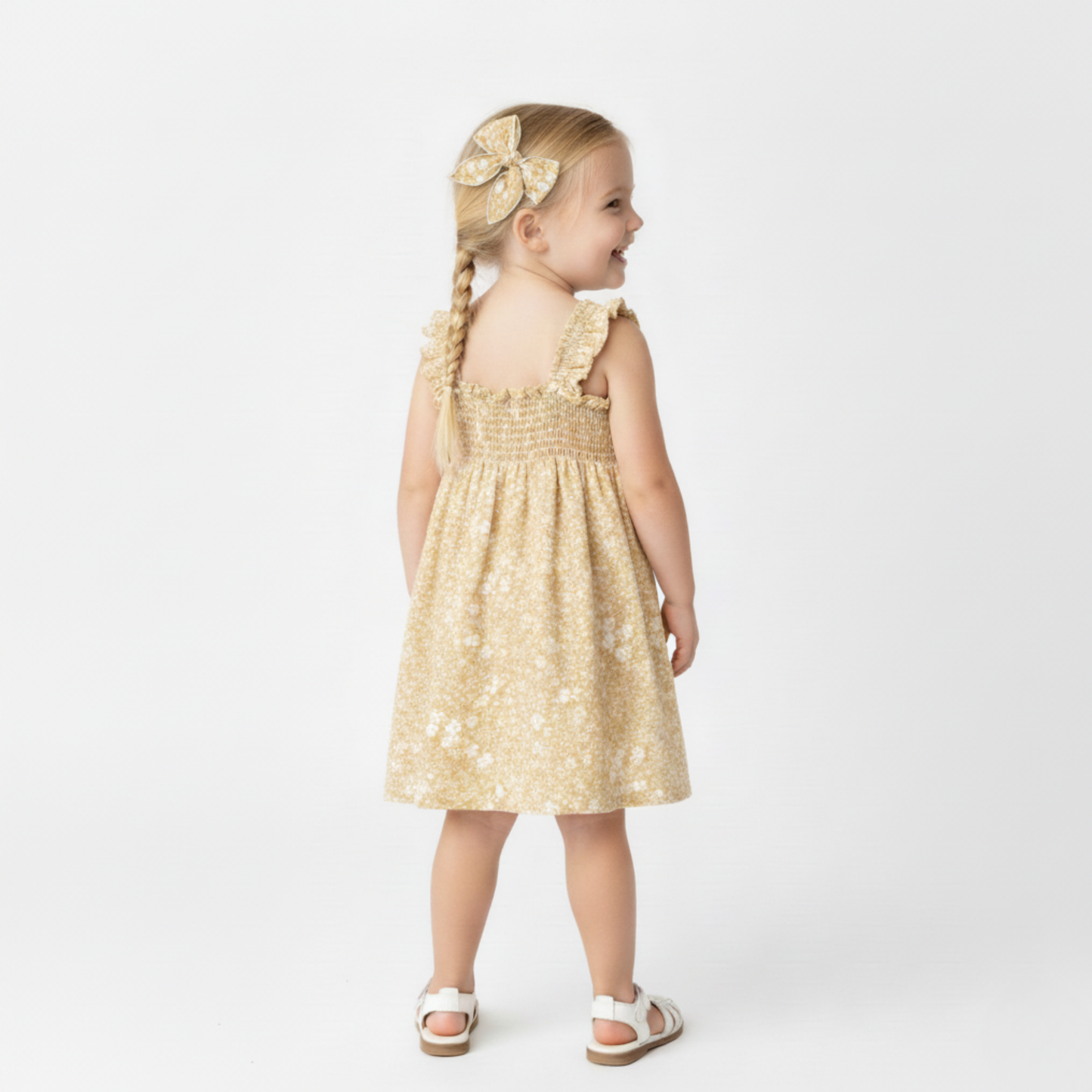 Vestido fruncido orgánico - Flor amarilla