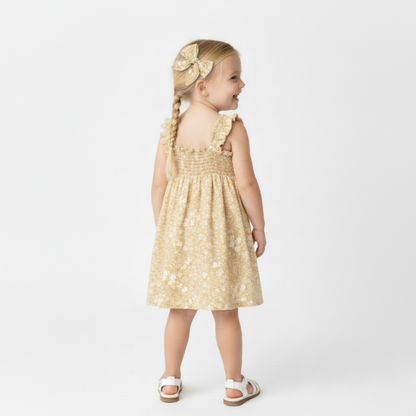 Vestido fruncido orgánico - Flor amarilla