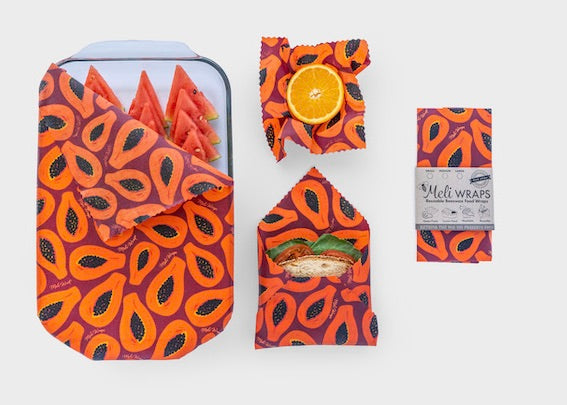 Envoltura de cera de abeja para alimentos - Estampado de papaya morada