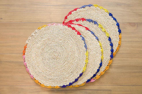 Tablero de rafia Aura, mantel individual con bordes coloridos