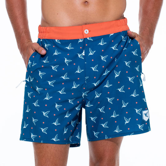 Mens Luxury Monogram Swim Trunks in Deep Ocean