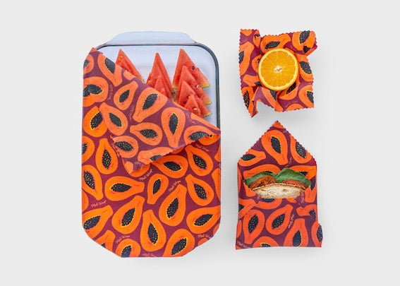 Envoltura de cera de abeja para alimentos - Estampado de papaya morada