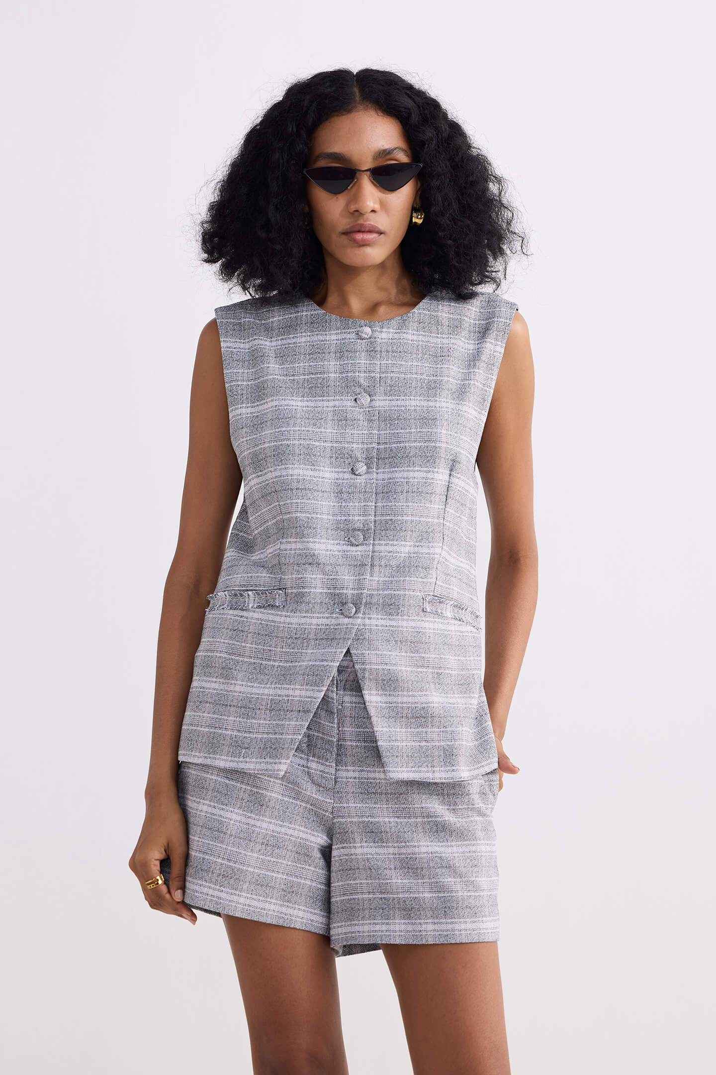 Cotton Tweed Shorts in Grey