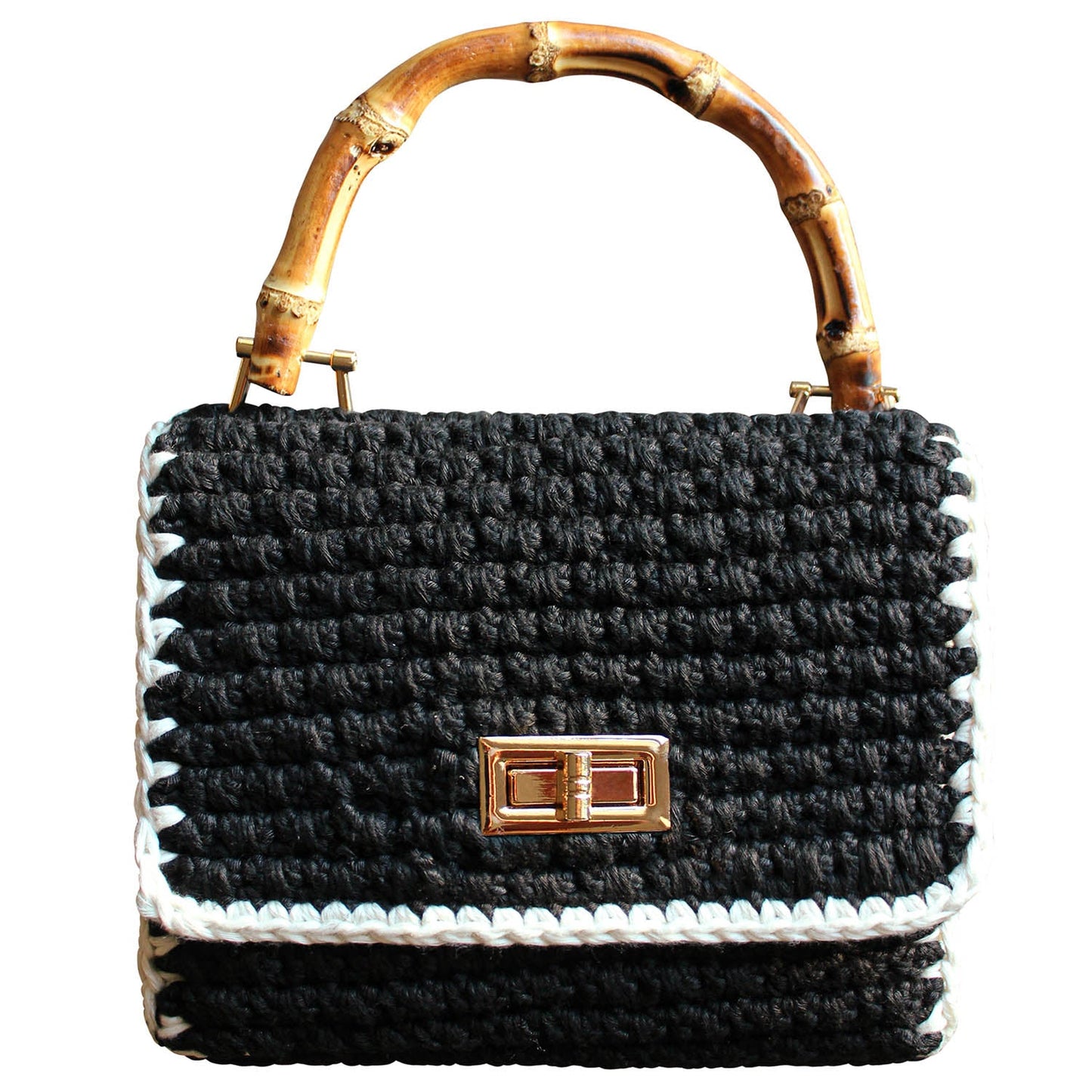 Mini bolso de crochet AIRMAIL en blanco y negro