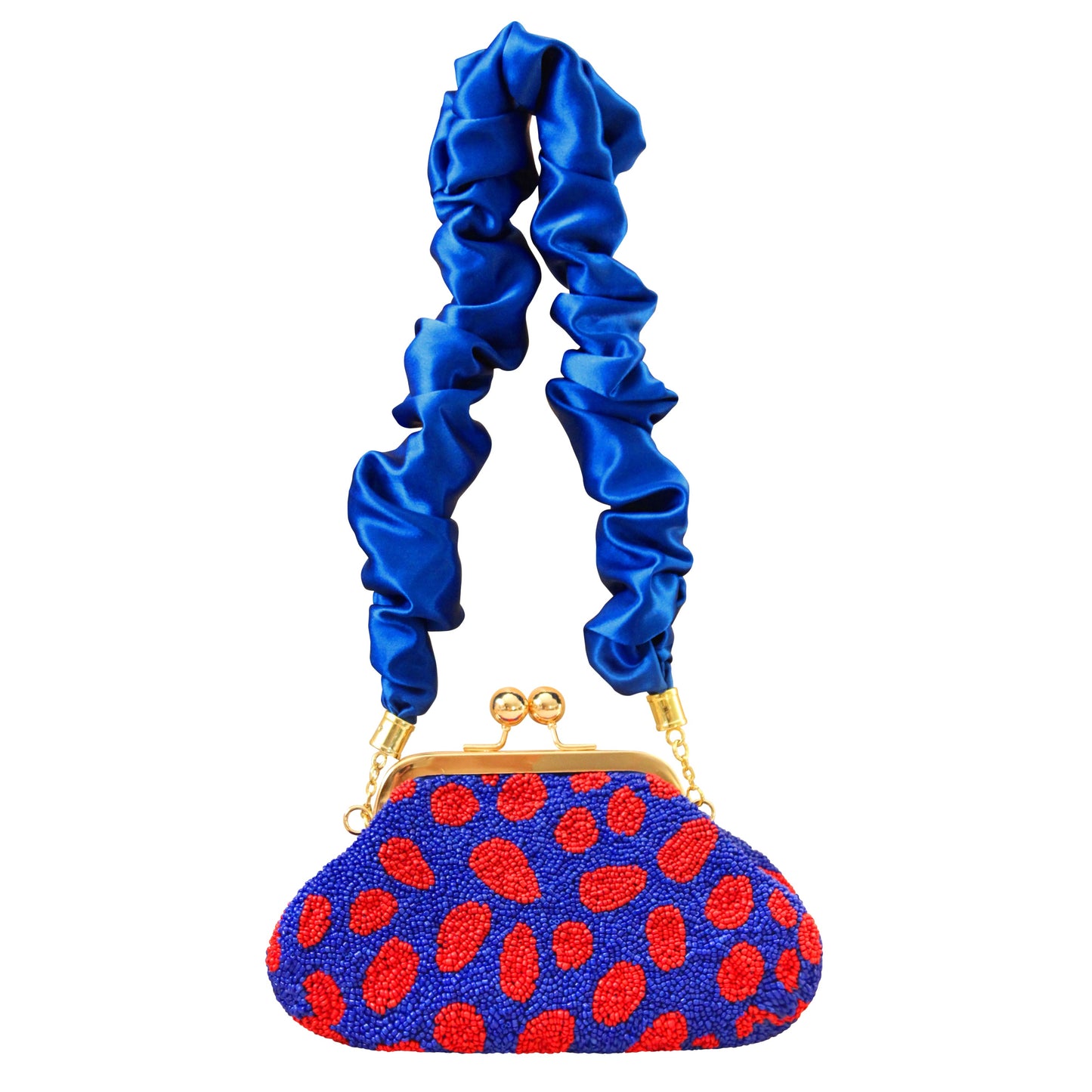 Clutch ARNOLDI Mandy con cuentas hechas a mano, en azul Saboya y rojo