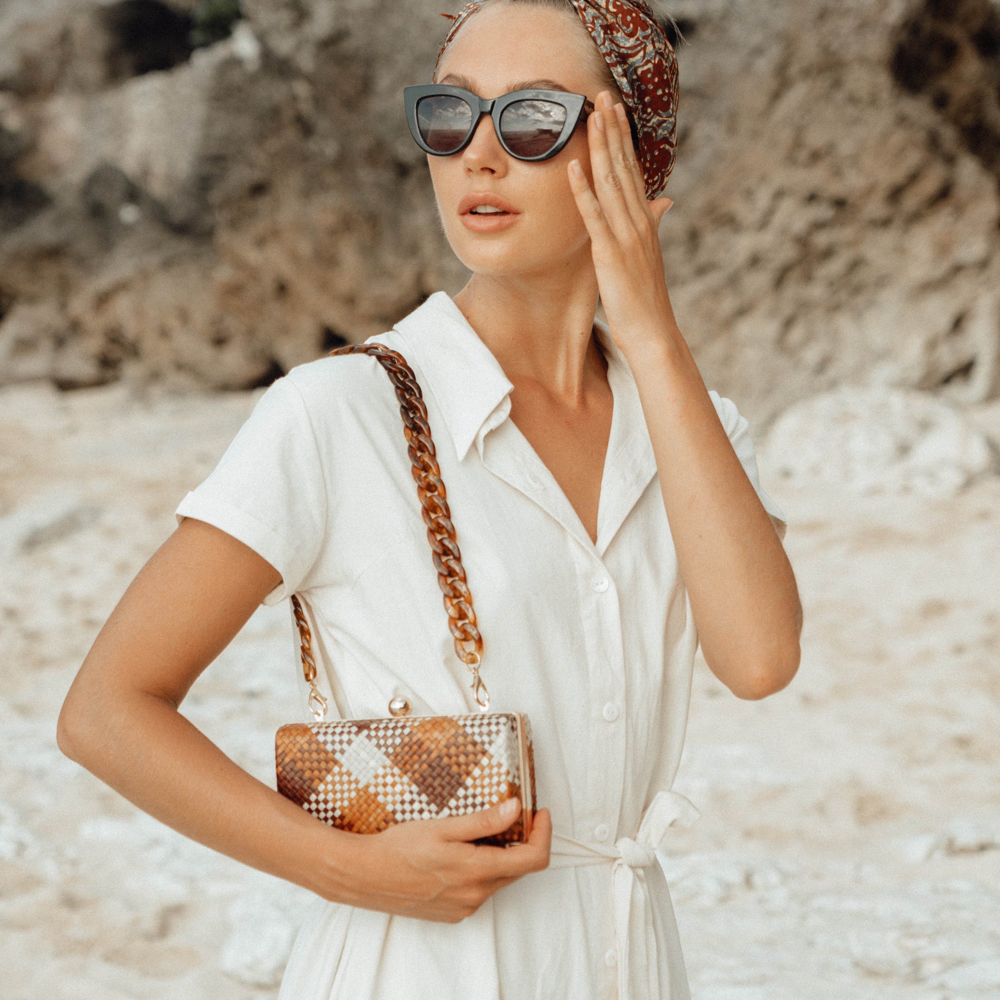 ARYA Safari Linen Midi Dress In Off White ARYA Safari Linen Midi Dress In Off White