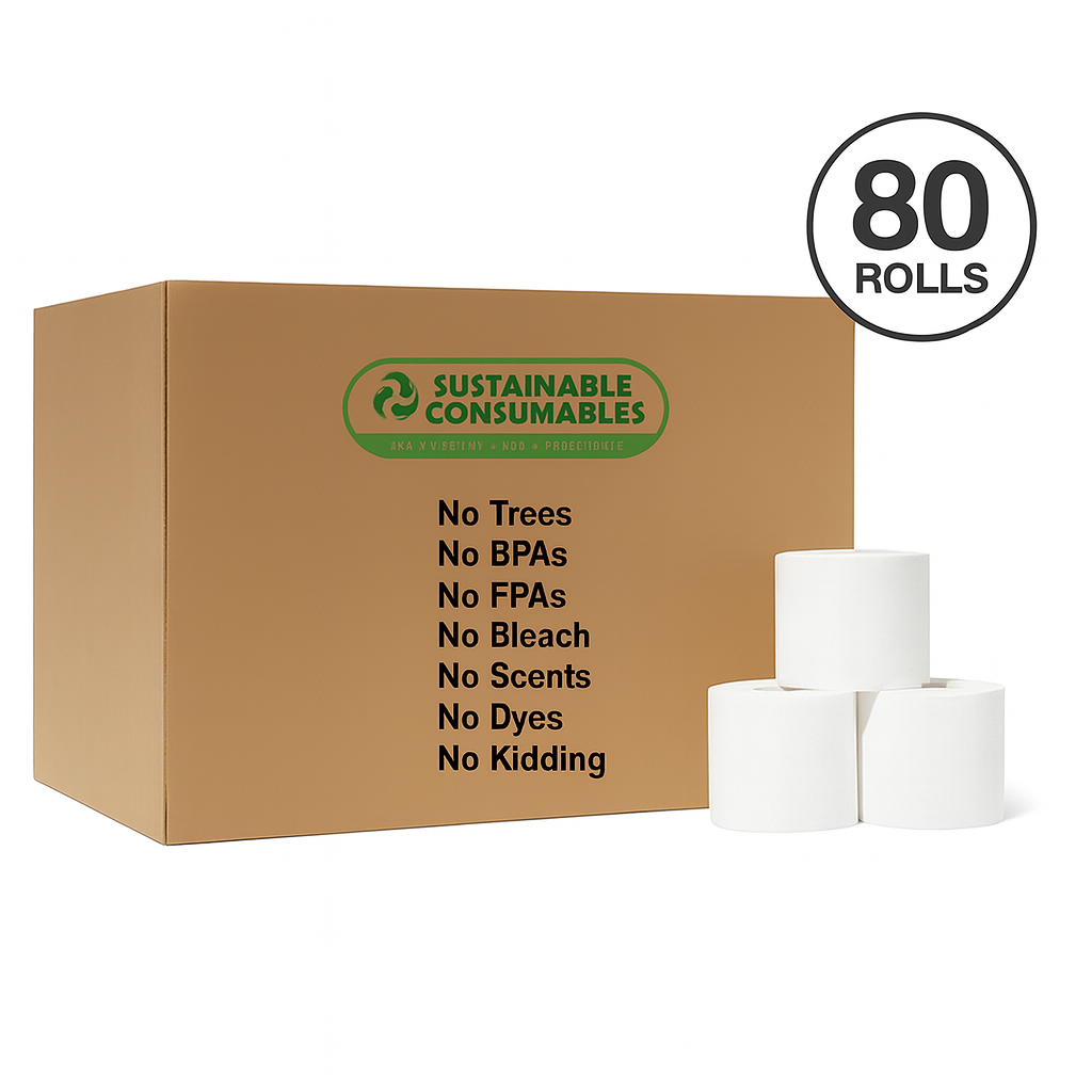 Papel higiénico de bambú: 80 rollos, 2 capas, 550 hojas. Suministro a granel para empresas, comercios y escuelas.