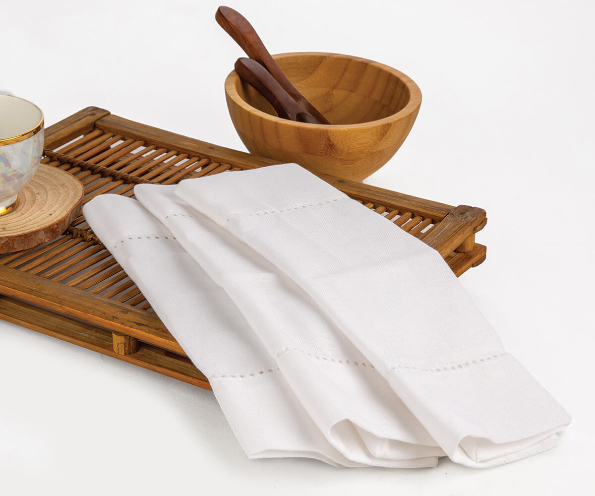 White Hemstitch Cotton Napkins - 12 inch