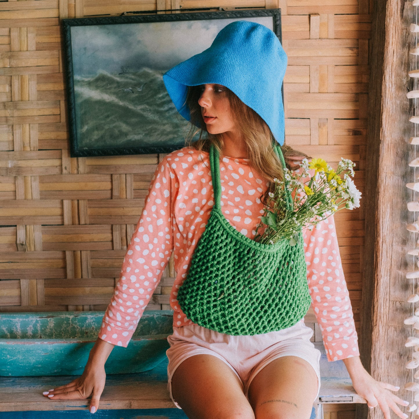 Gorro de crochet BLOOM en azul mosaico