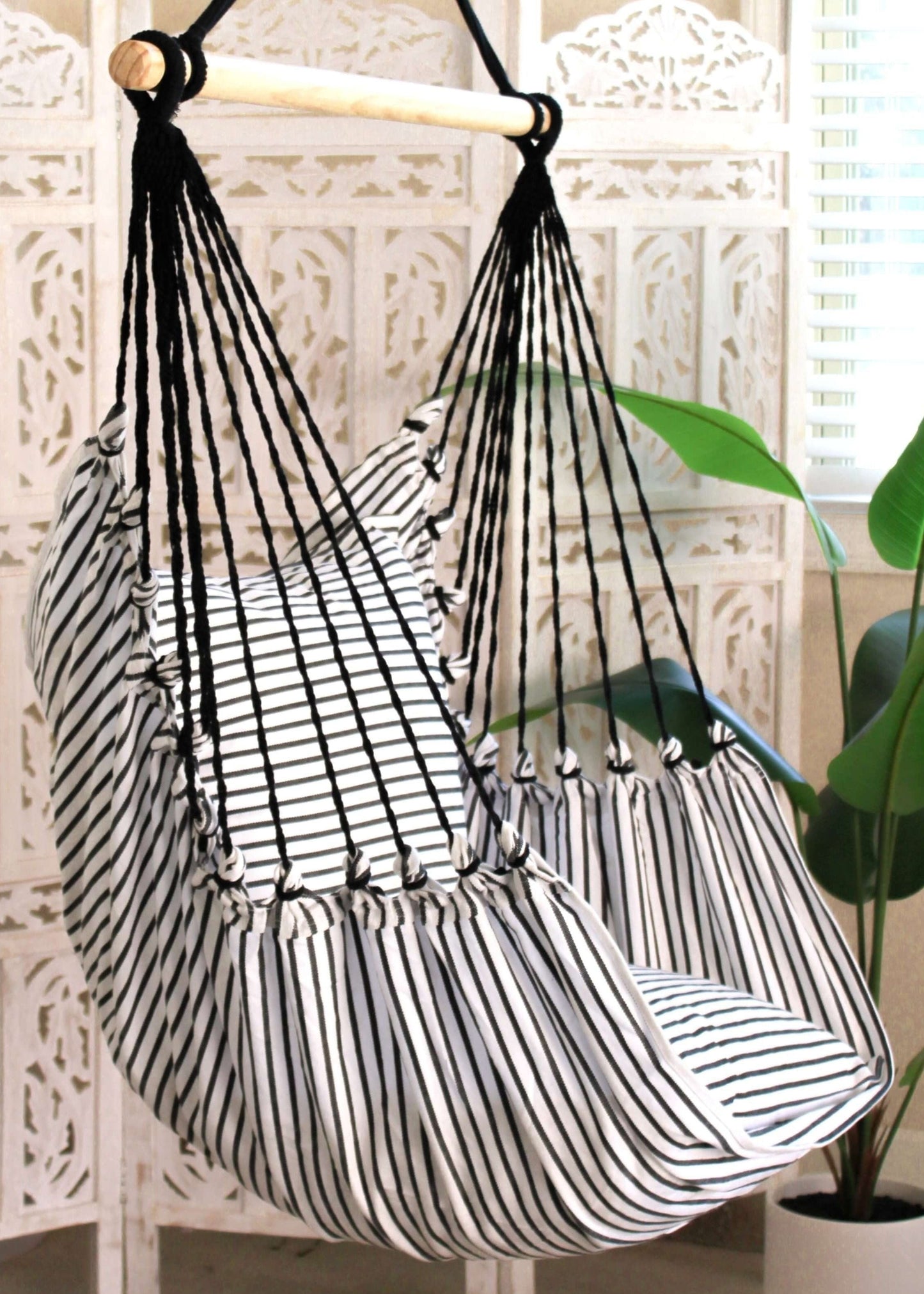 Striped Black and White Hammock Chair Swing