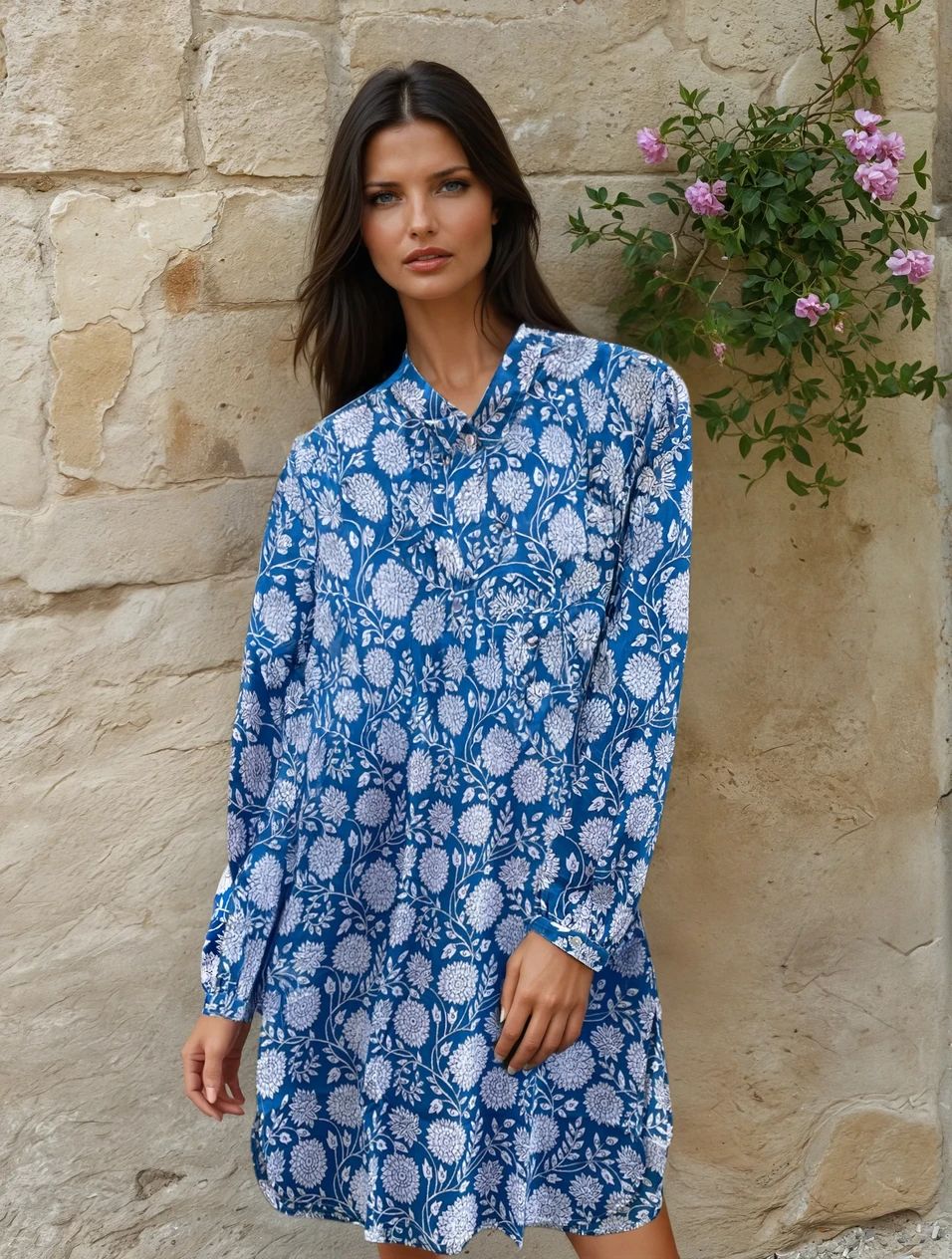 Good Boyfriend ShirtDress - Hydrangea Beauty Cobalt