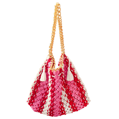 Bolso de playa de macramé COLETTE en rosa y rojo