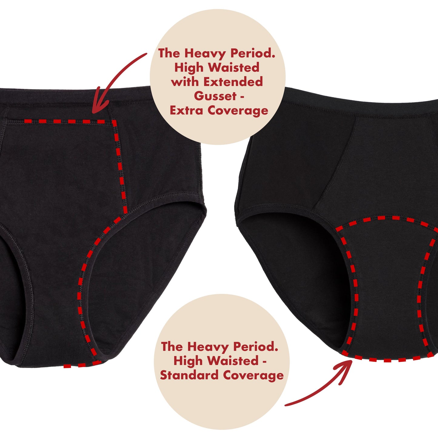 La Ropa Interior Menstrual de Algodón Orgánico de Tiro Alto con Cobertura Extra para Flujos Abundantes