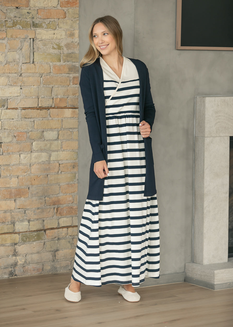 Vestido maxi de punto a rayas Celeste