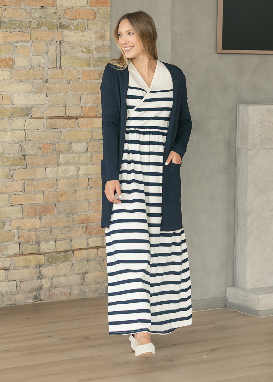 Vestido maxi de punto a rayas Celeste