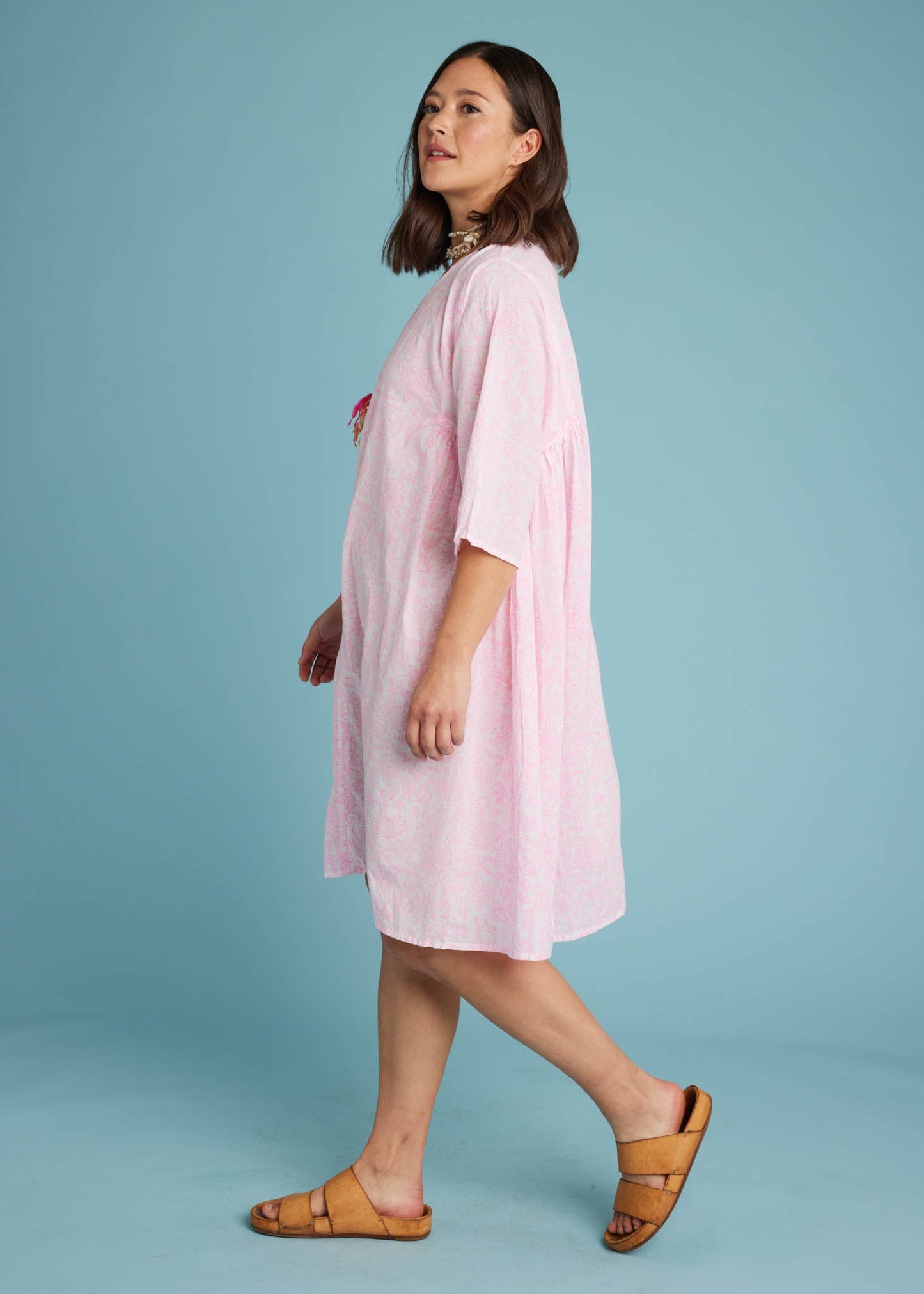 Caftán Sunshine Coast - Toile floral rosa neón