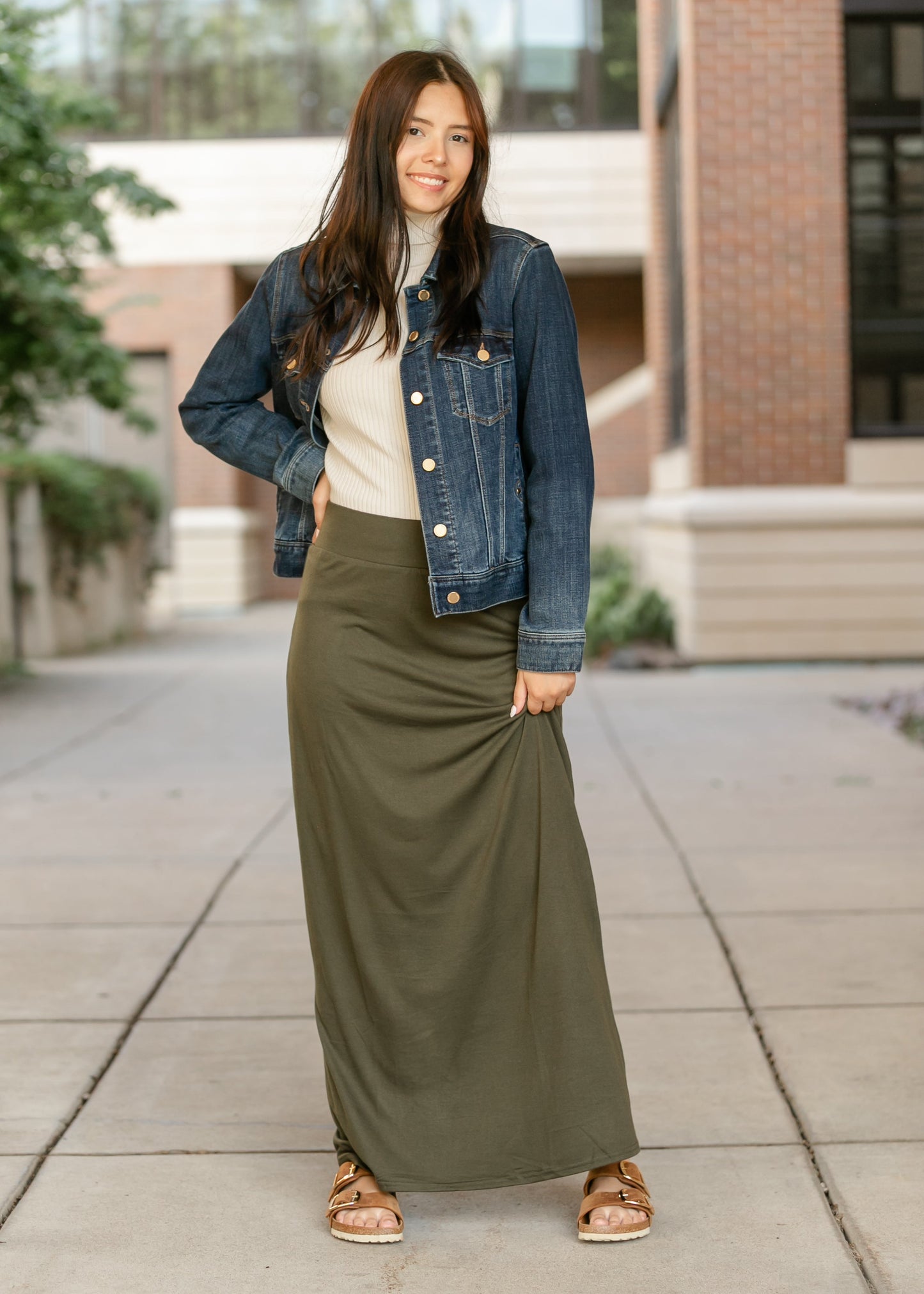 Falda maxi Clarise Olive de punto premium