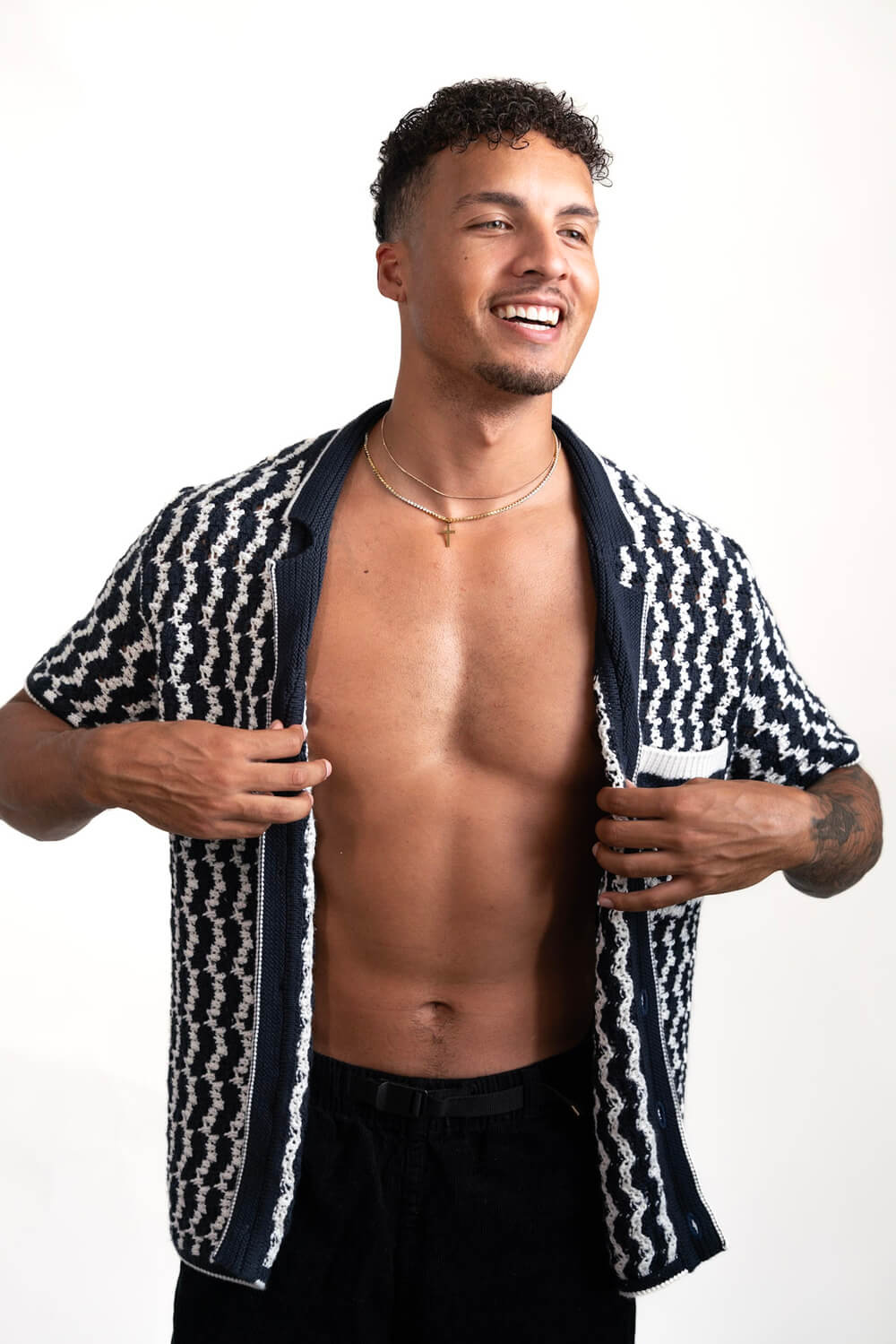 Crochet Button-Up Shirt | Organic Cashmere Cotton Blend