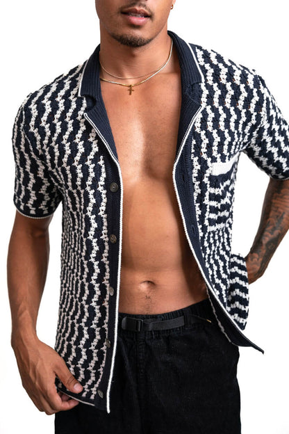 Crochet Button-Up Shirt | Organic Cashmere Cotton Blend