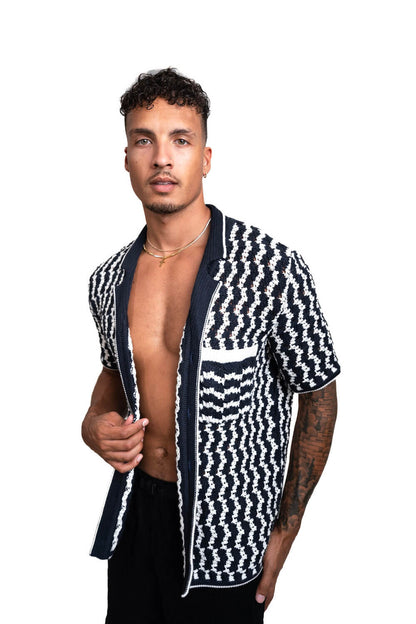 Crochet Button-Up Shirt | Organic Cashmere Cotton Blend