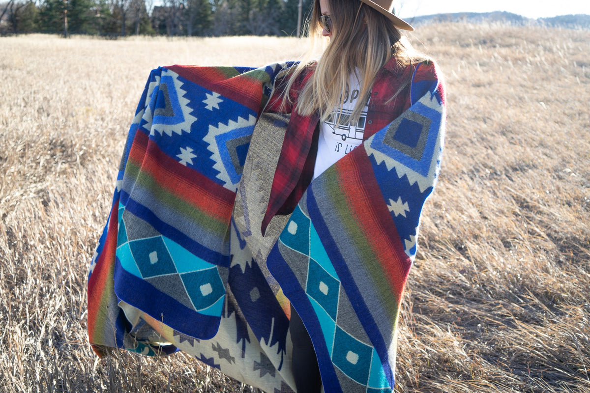 Andean Alpaca Wool Blanket - Ocean Breeze