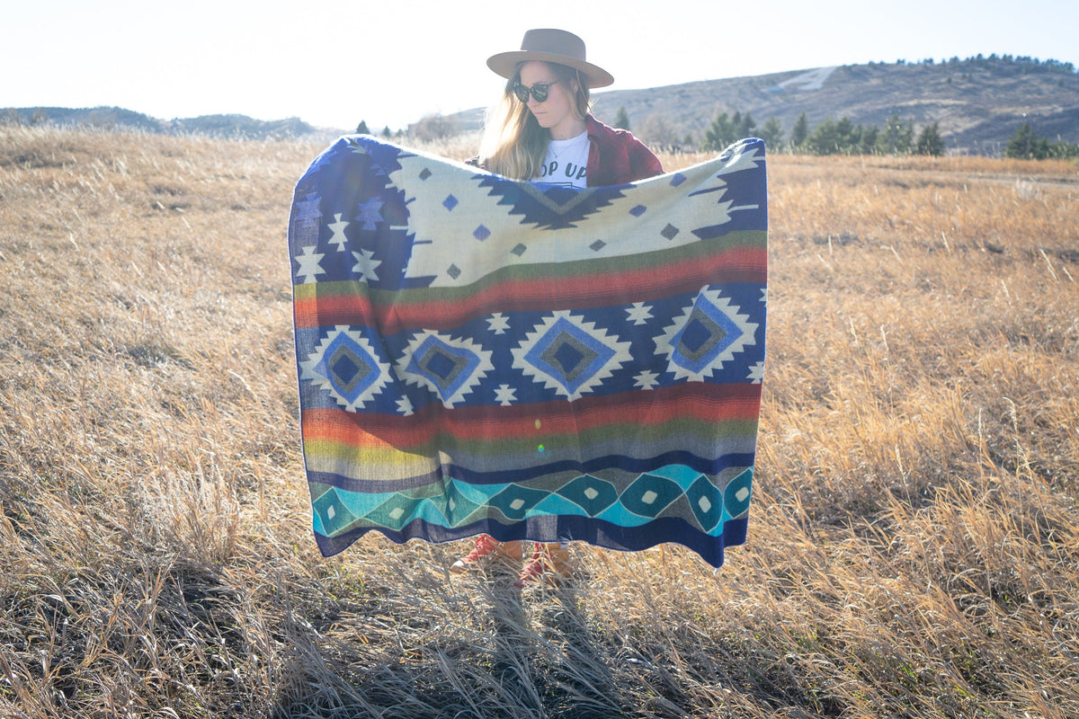 Andean Alpaca Wool Blanket - Ocean Breeze