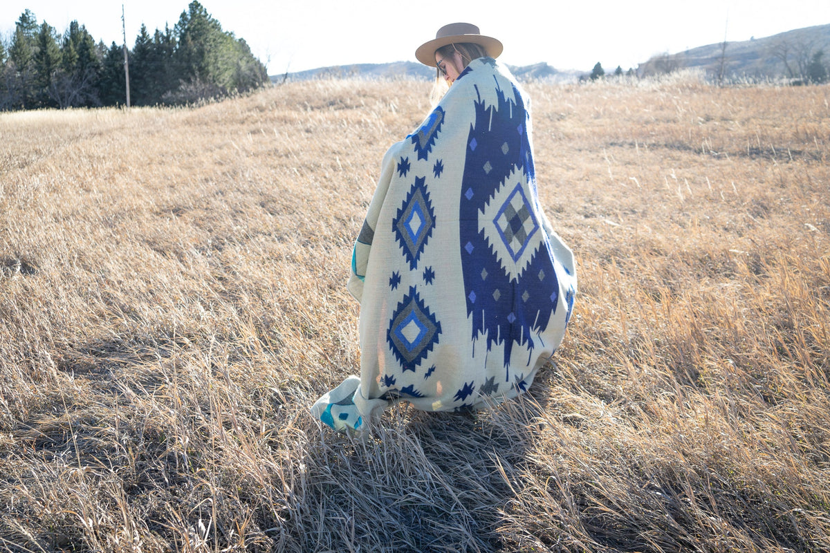 Andean Alpaca Wool Blanket - Ocean Breeze