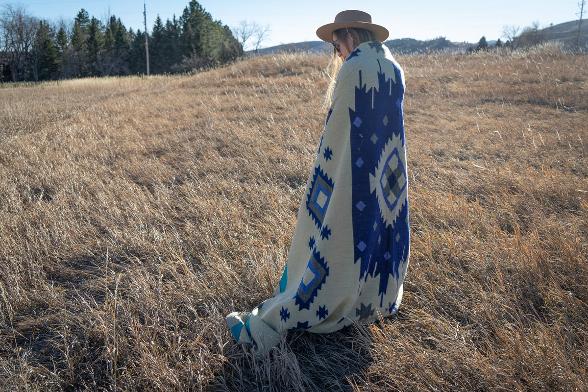 Andean Alpaca Wool Blanket - Ocean Breeze