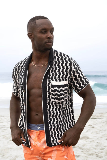 Crochet Button-Up Shirt | Organic Cashmere Cotton Blend